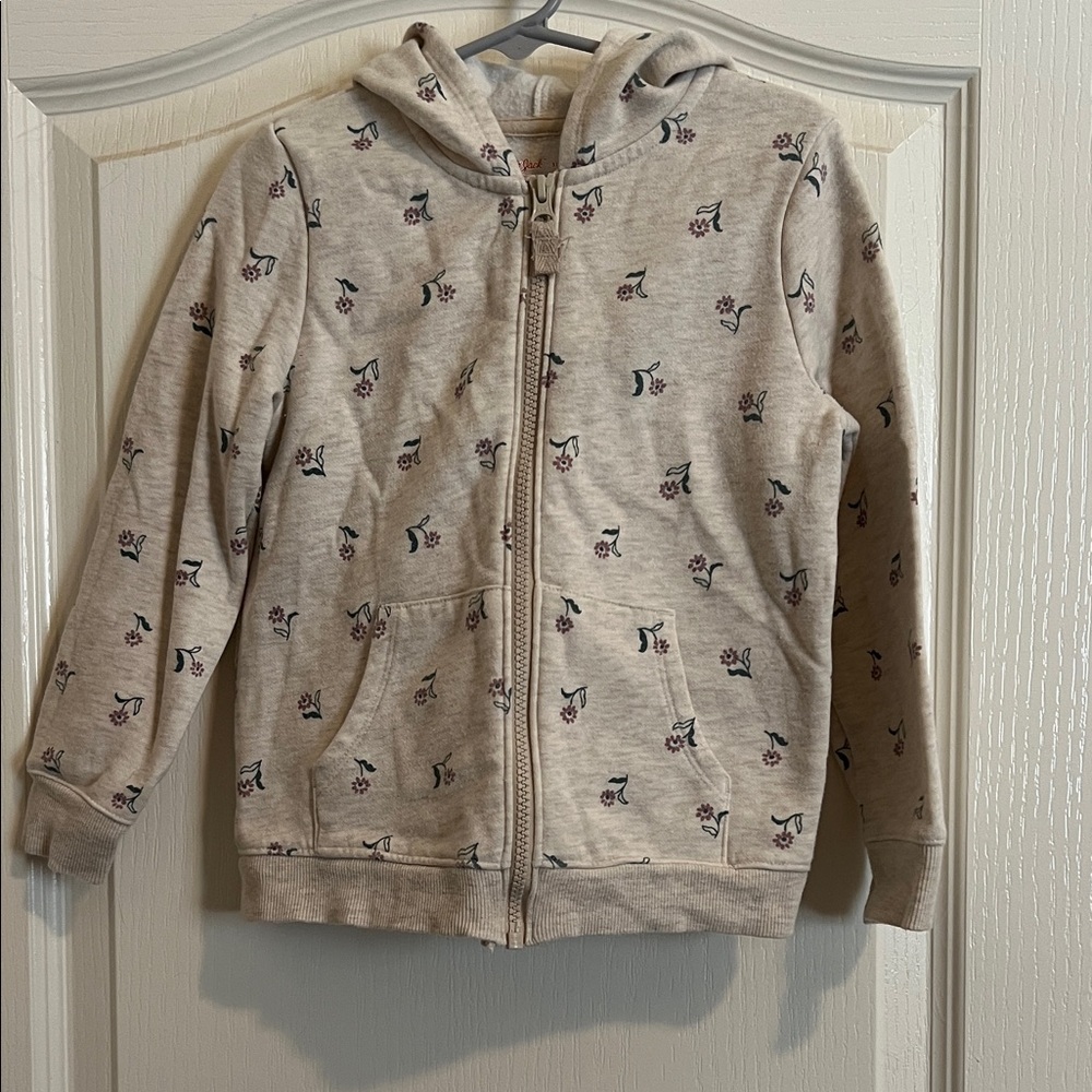 Cat & Jack Girls' Oatmeal Color Floral Zip Hoodie 5T NWOT